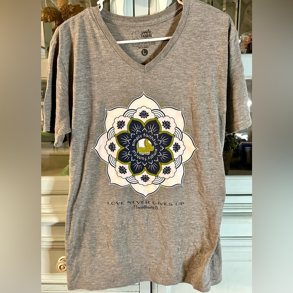 Simply faithful Women's V-Neck Tee in Brown